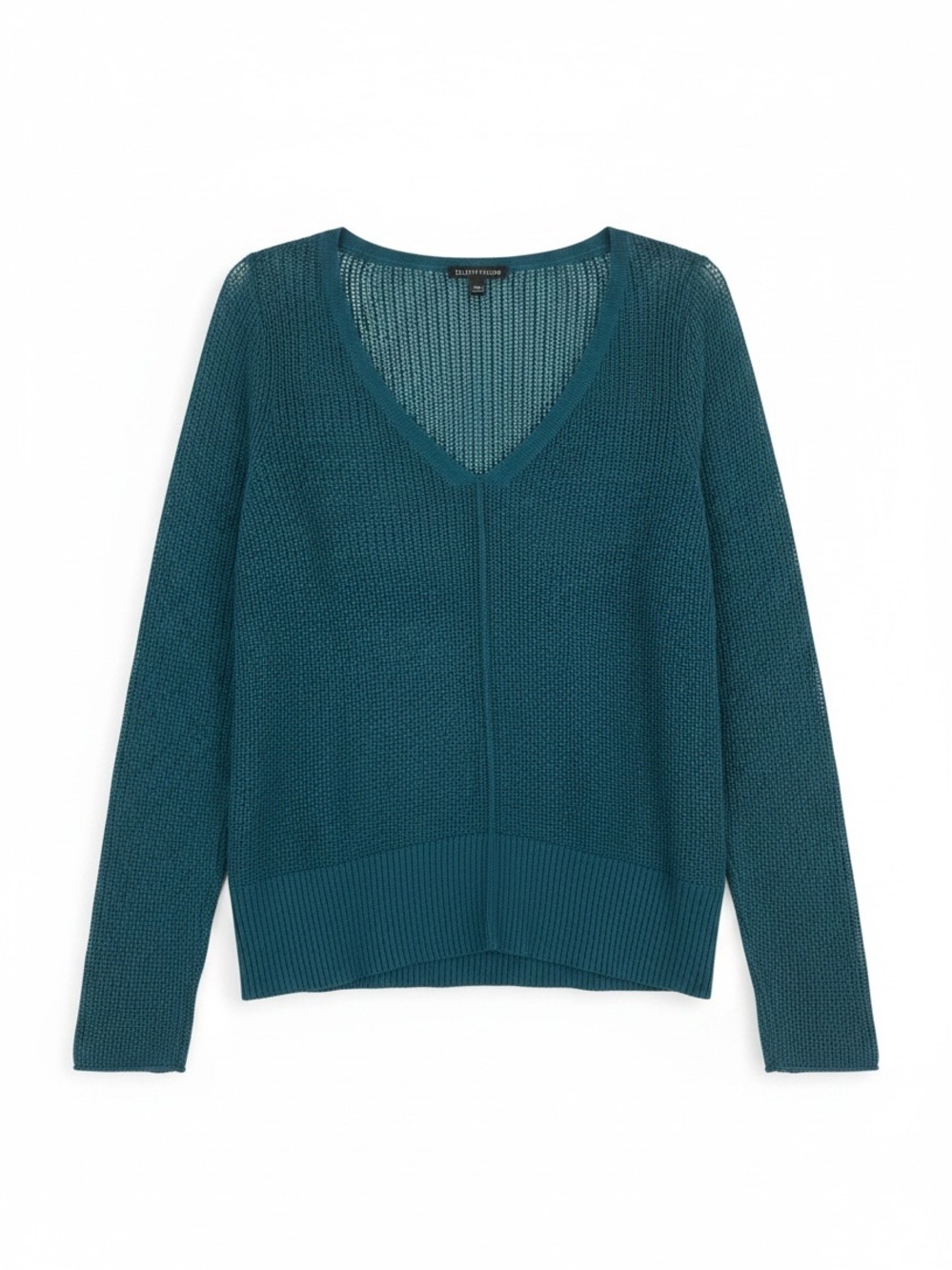 Eileen Fisher V-neck Loose Airy Knit Sweater Lyocell Merino Wool Sheer Teal XS